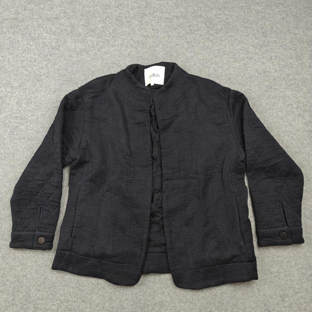 Ba&sh Jacket Womens 0 Black Quilted Mid-Length Padded Collared Snap Pockets
